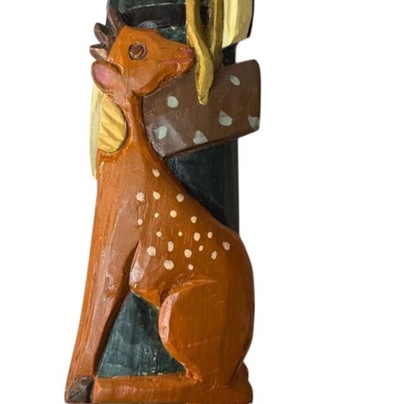 Hand-Carved Wooden Santa Figurine With Deer - Picture 3 of 5